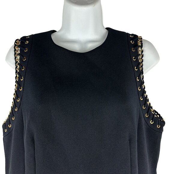 Michael Kors Womens Sleeveless Dress With Gold Chain Detail Size 10 New Navy - Picture 3 of 11